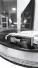 Classic turntable with a spinning vinyl record